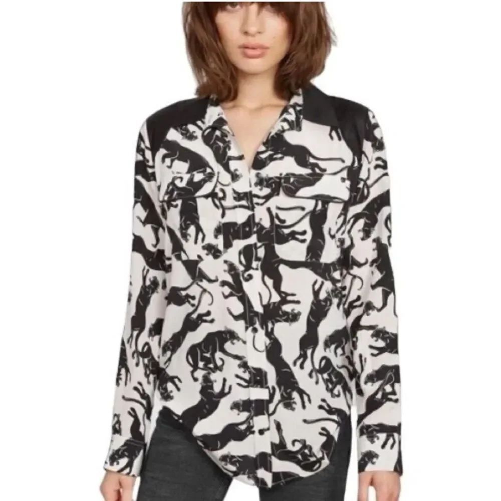 Anine Bing Monochrome Panther Print Blouse XS